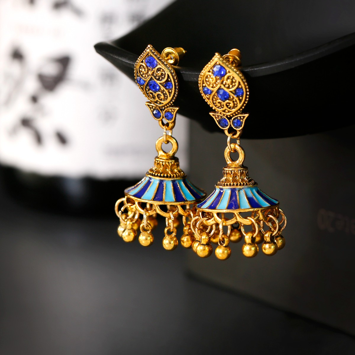 Indian Wedding Supply - 女性のアフガニスタンヴィンテージインディアン Jhumka ジュエリーイヤリングエスニックゴールドカラービーズタッセルブライダルイヤリング Mujer アクセサリー Brincos