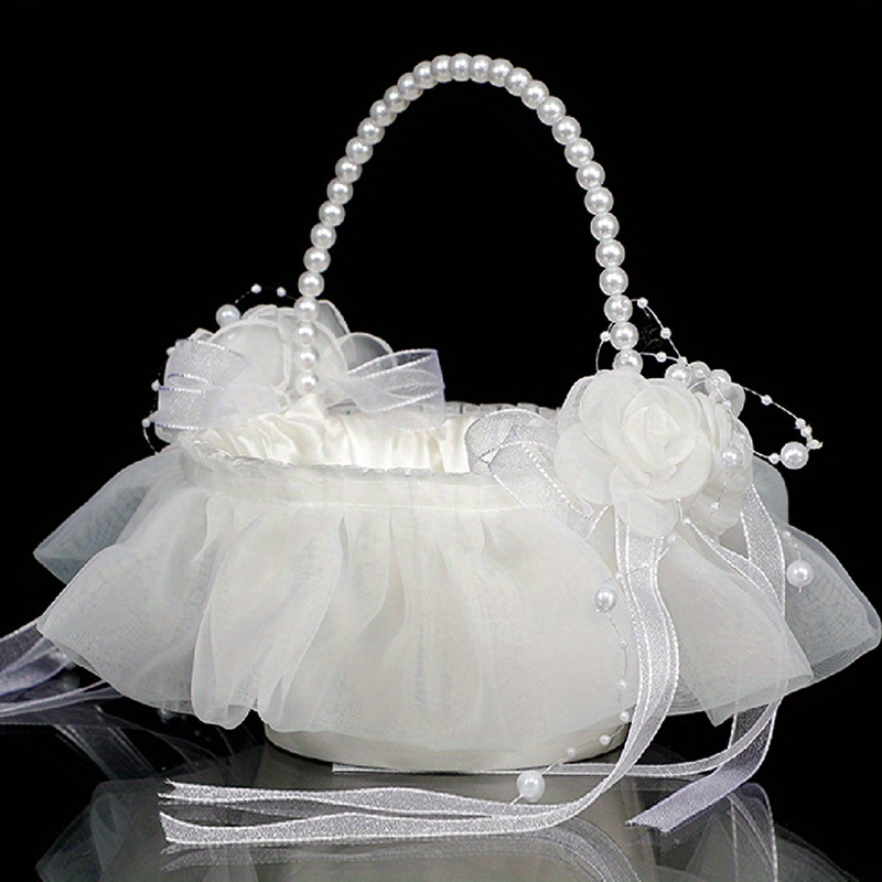 Wedding Hampers - フラワーガールバスケット 結婚式用 フェアリーレース ちょう結び ウェディングバスケット 花びら紙吹雪