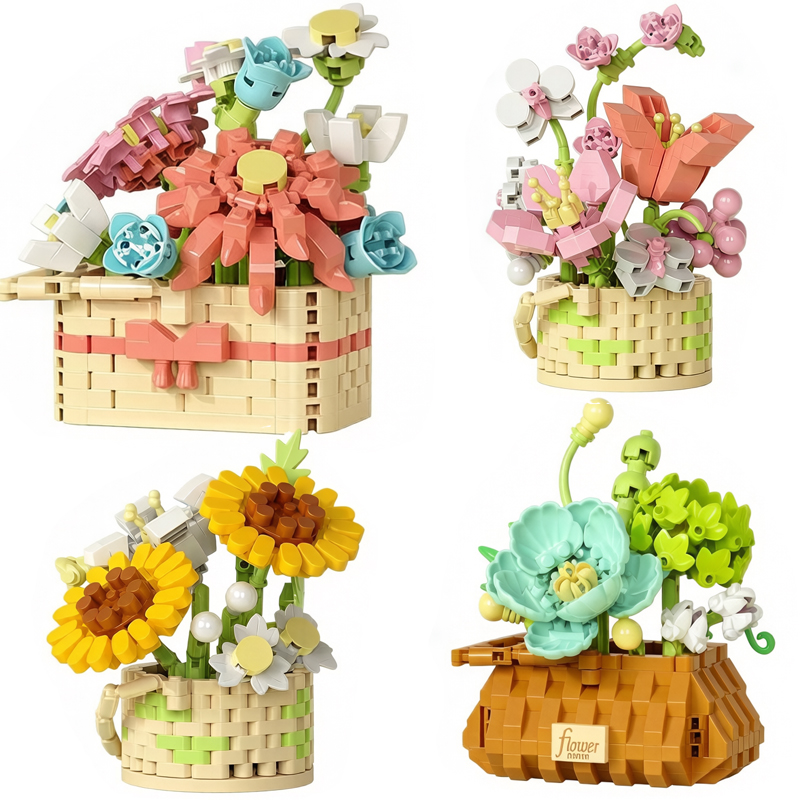 Wedding Hampers - フラワーバスケットセット 組み立てブロック – 子供と大人向けのDIYクリエイティブブーケ、家の装飾、結婚式、誕生日に最適なギフト