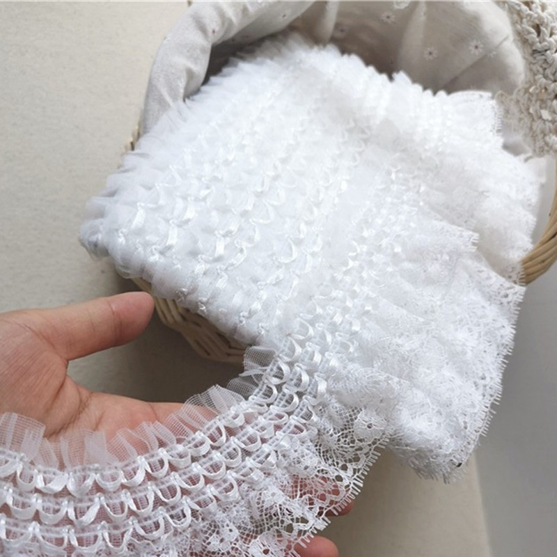 Wedding Water Supply - ホワイトの刺繍レースリボン,幅6.5cm,伸縮性のあるフリルトリム,ギピュールカラー,袖口,縫製用品,diy diy