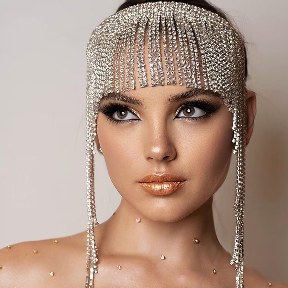 Indian Wedding Supply - ボヘミアンクリスタルタッセルヘアチェーン,ヘッドバンド,ウェディングジュエリー,額ジュエリー,インドのブライダルラインストーン,女神アクセサリー,新品,2024