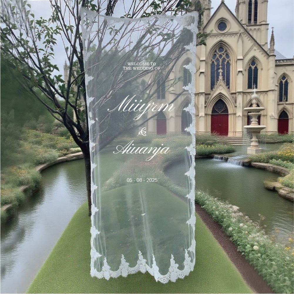 Champagne Tower Set - 手作りレースのロマンチックな透明ウェディングサイン、半透明チュール、ウェディングウェルカムサイン、モダンな屋外用シアーウェディングバナー、パーソナライズされたウェディングデコレーション、婚約パーティーサイン