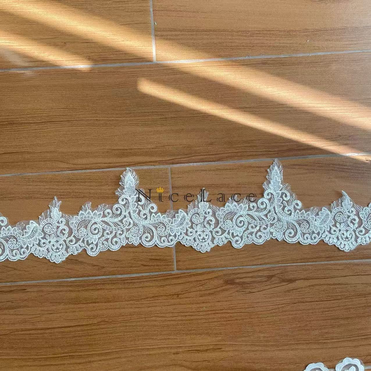 1ヤード アイボリー 刺繍レース 繊細な刺繍リボン スパンコ - Wedding Water Supply のレビューと価格