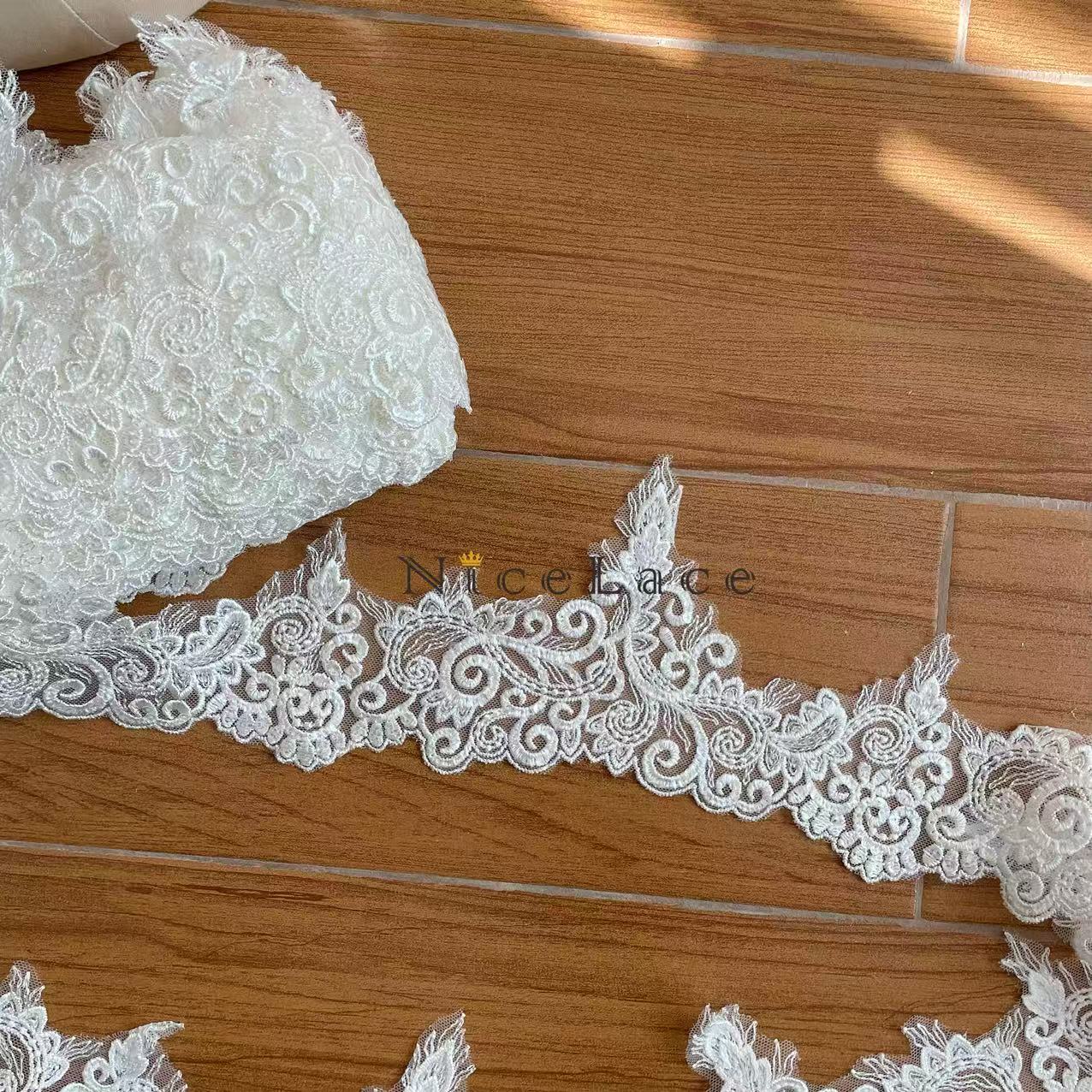 1ヤード アイボリー 刺繍レース 繊細な刺繍リボン スパンコ - Wedding Water Supply のレビューと価格