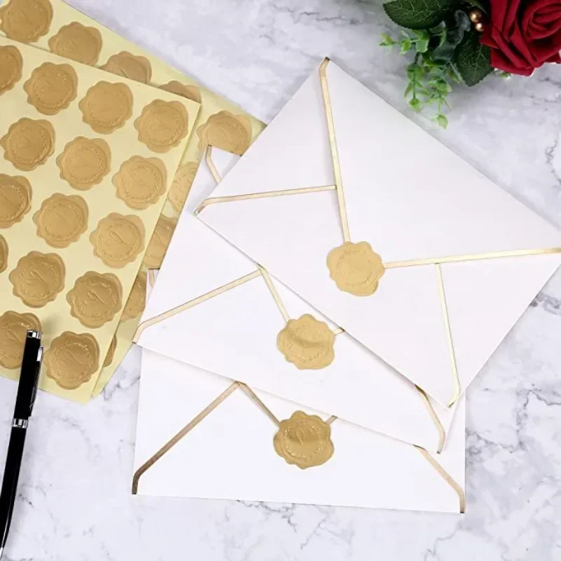 25/100 個ゴールドエンボスハートステッカーありがとう封 - Wedding Envelopes のレビューと価格