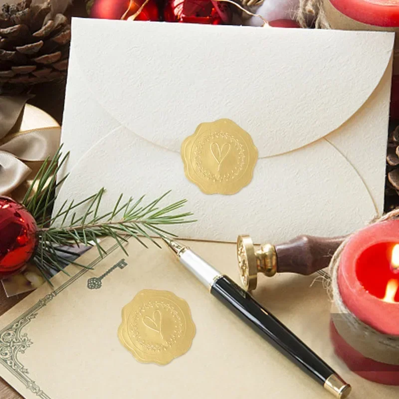 25/100 個ゴールドエンボスハートステッカーありがとう封 - Wedding Envelopes のレビューと価格