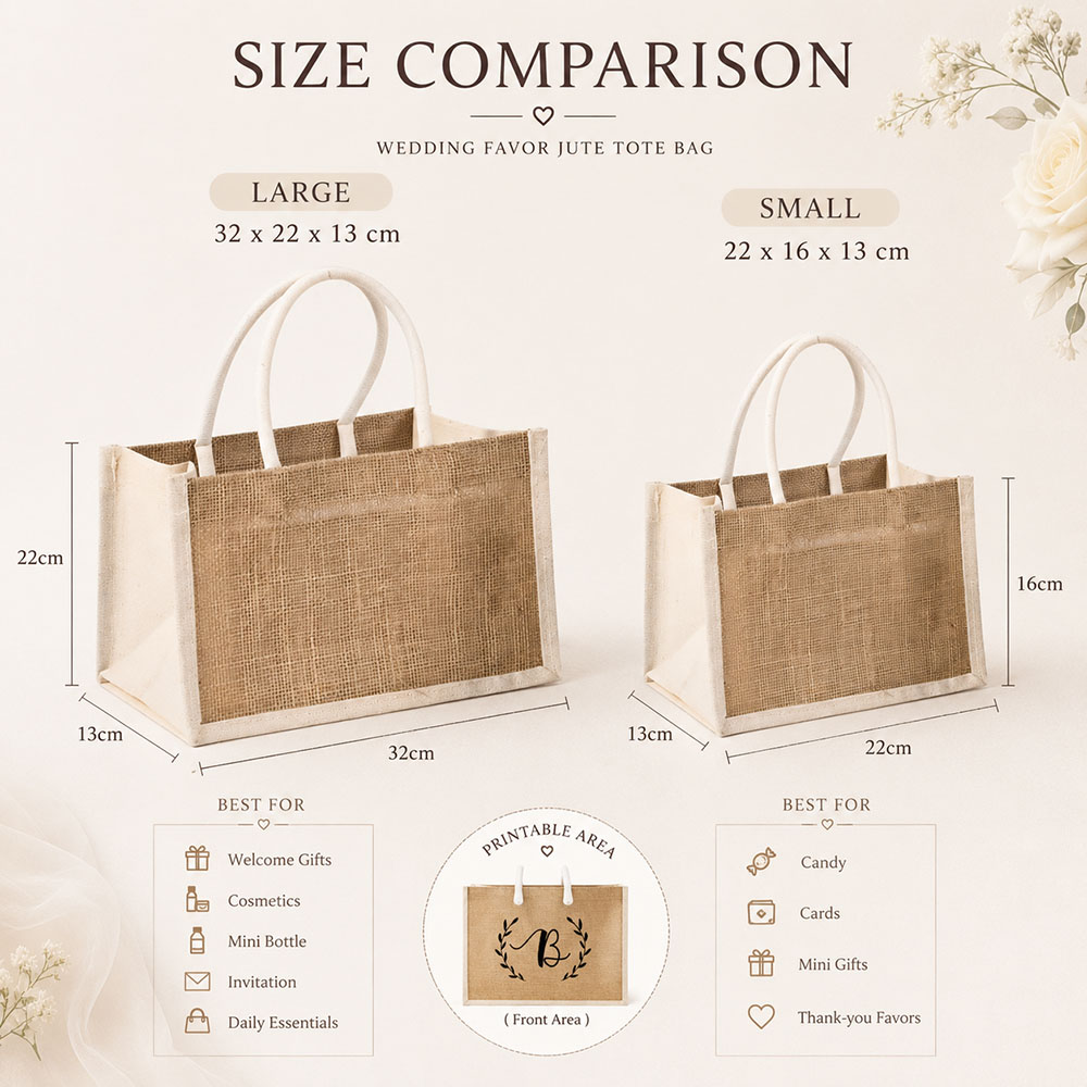 カスタムウェディングギフトバッグ　名入れジュートトートバッグ - Wedding Supply Bulk のレビューと価格